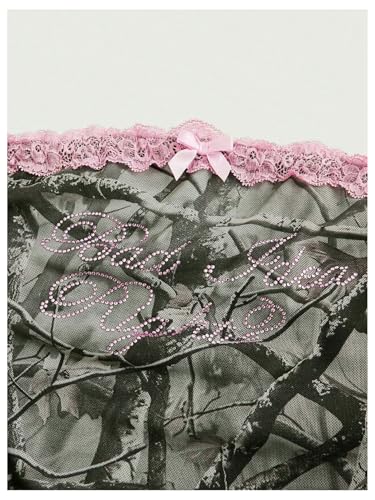 Women's Rhinestone Y2k Ruched Camo Bow Top Coquette Lace Tube Tops Cute Bandeau