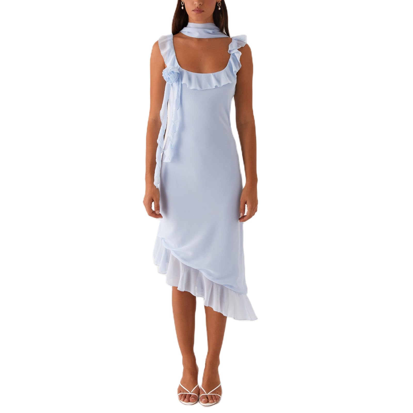 Women's Strapless Neck Scarf Floral Dresses Open Back Bodycon Long Dress Maxi Fitted Sundress