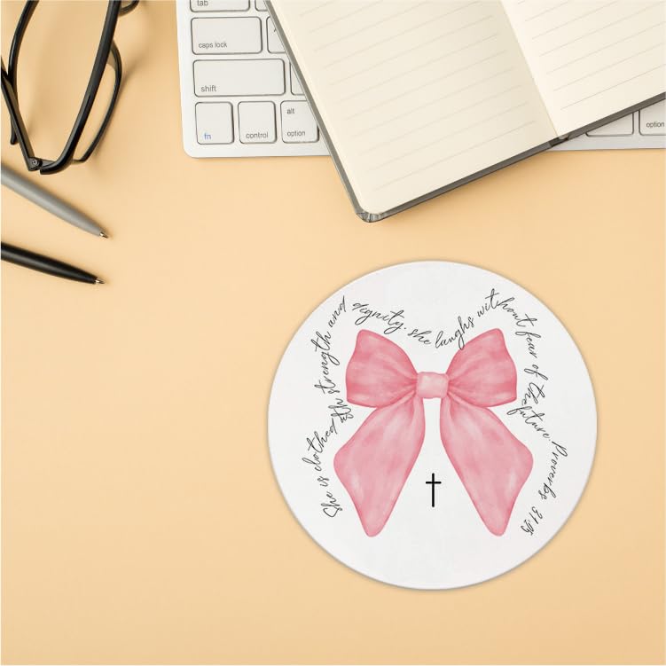 Coquette Pink Bow Mouse Pad, Non-Slip Rubber Base Mousepads for Office Desk Decor, 8.7 x 8.7 Inch