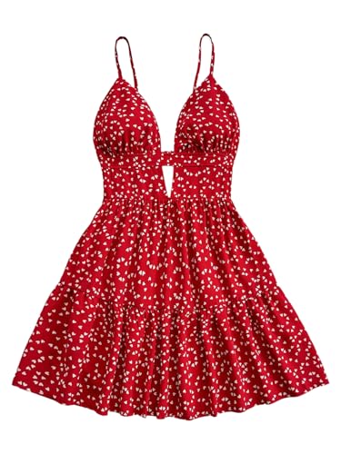 Women's Sleeveless Butterfly Print Cut Out V Neck Tiered Mini Cami Dresses