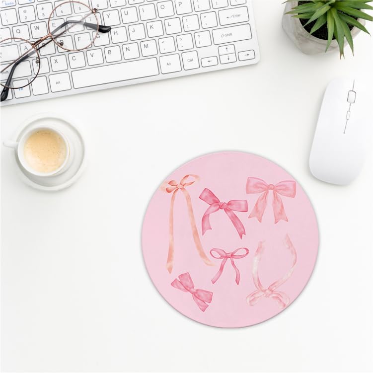Coquette Pink Bow Mouse Pad, Non-Slip Rubber Base Mousepads for Office Desk Decor, 8.7 x 8.7 Inch