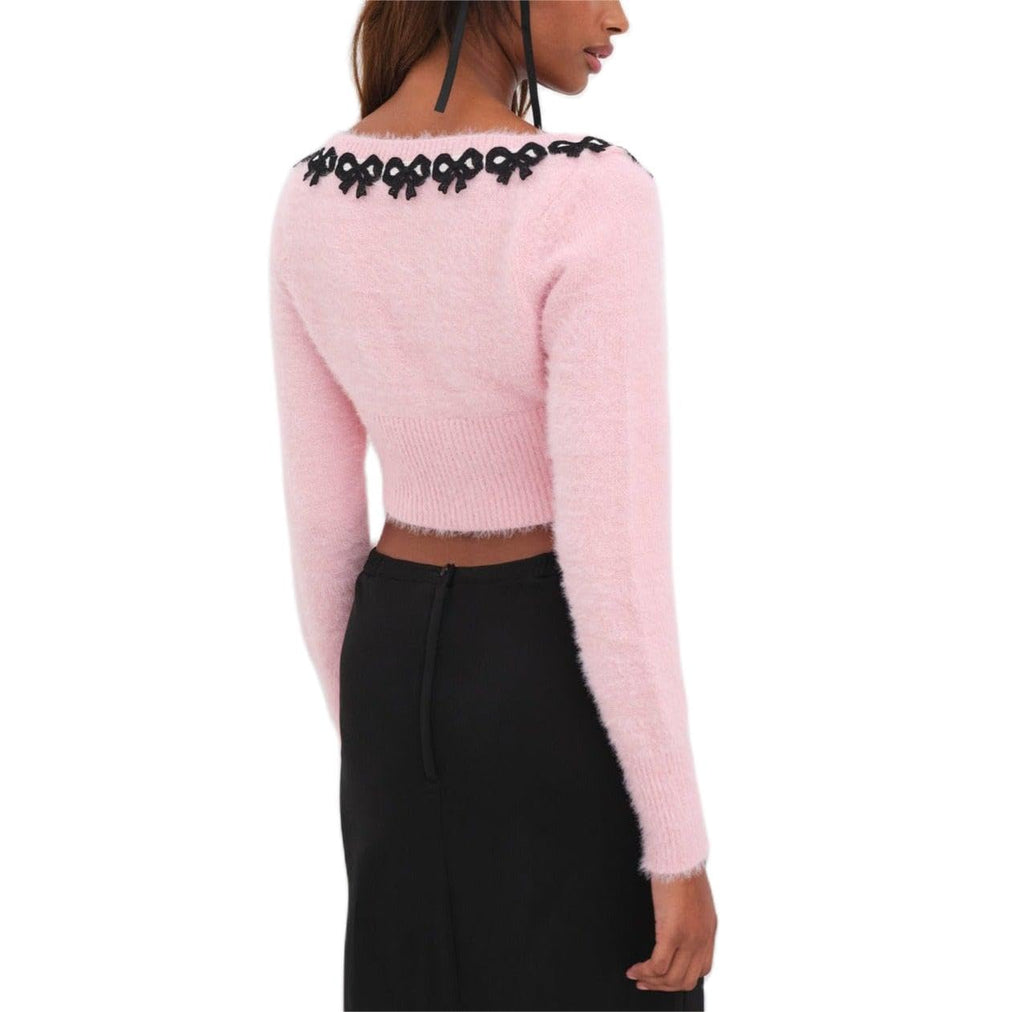 Women Y2k V Neck Sweater Retro Low Cut Long Sleeve Pullover Top E-Girl Cute Solid Loose Fit Lace Up Going Out Jumper