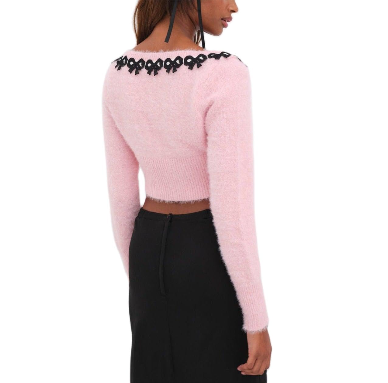 Women Y2k V Neck Sweater Retro Low Cut Long Sleeve Pullover Top E-Girl Cute Solid Loose Fit Lace Up Going Out Jumper