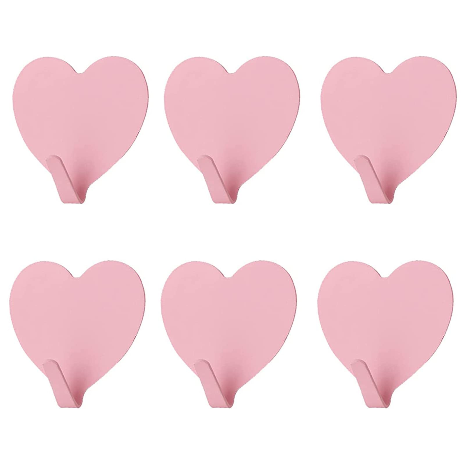 Heart Shaped Decorative Wall Hooks, Stainless Steel Strong Adhesive Wall Hook for Home Kitchen Bathroom Office (6 Pack)