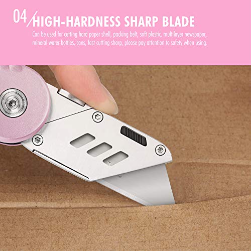 Folding Utility Knife, Cute Metal Box Cutter with Extra 5 Sharp Blades, Quick Blade Change, and Preminium Gift Packaging, for Cardboard Opener, Paper Cutter