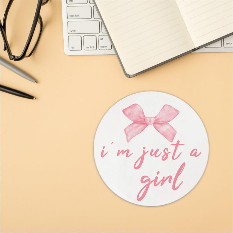 Coquette Pink Bow Mouse Pad, Non-Slip Rubber Base Mousepads for Office Desk Decor, 8.7 x 8.7 Inch
