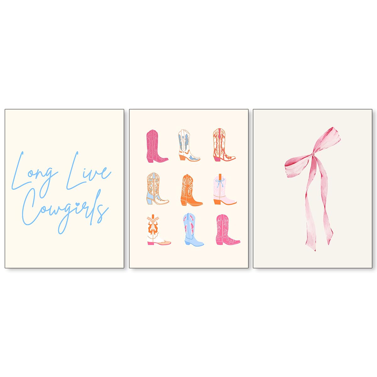 Coquette Bow Aesthetic Poster Preppy Wall Art Set of 3 Trendy Cute Canvas Prints