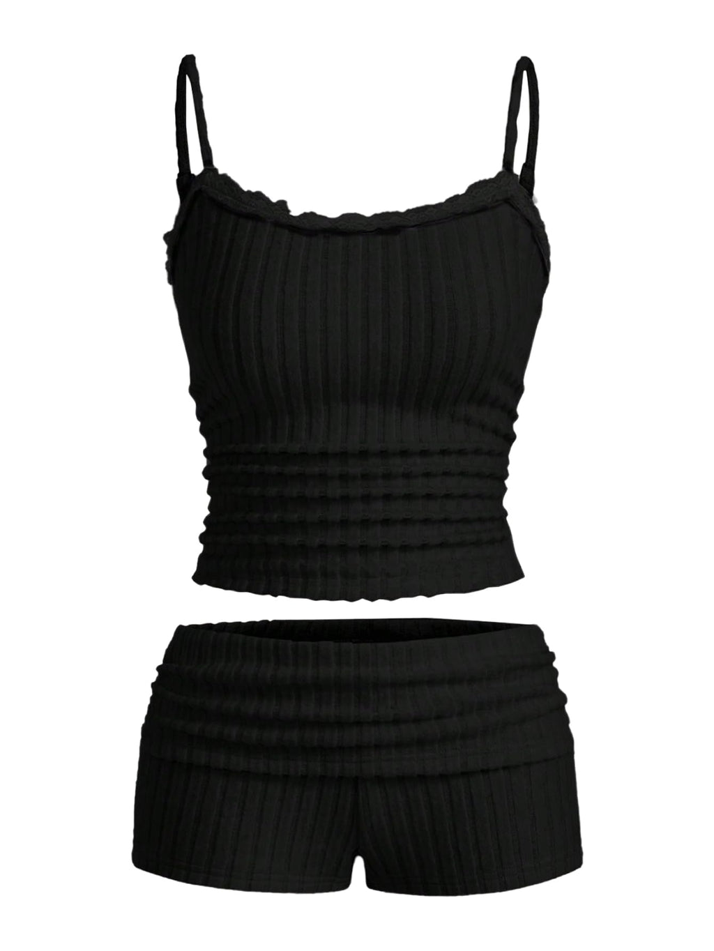 Women's 2 Piece Outfit Ribbed Knit Cute Camisole and Mini Shorts Set