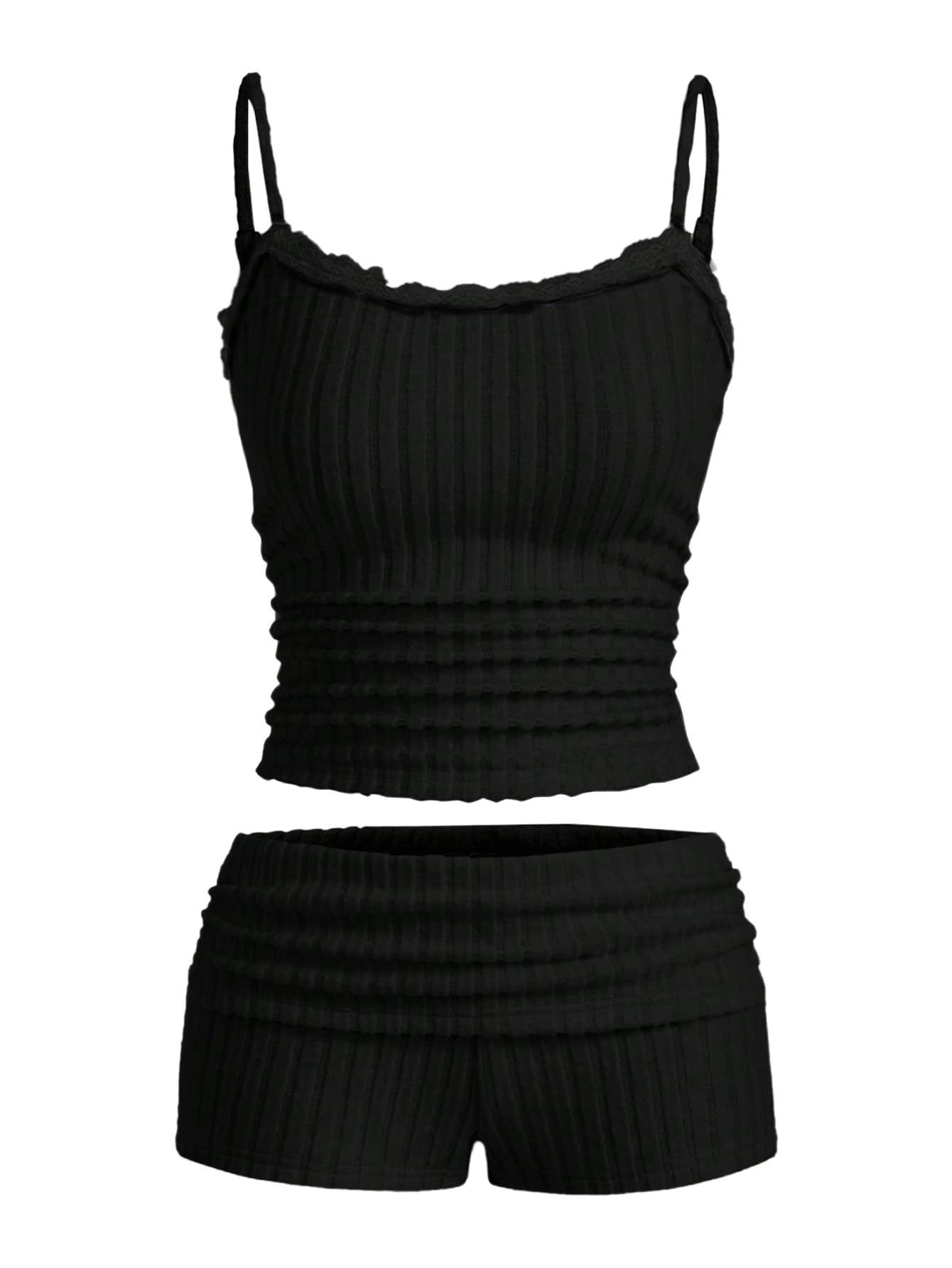 Women's 2 Piece Outfit Ribbed Knit Cute Camisole and Mini Shorts Set