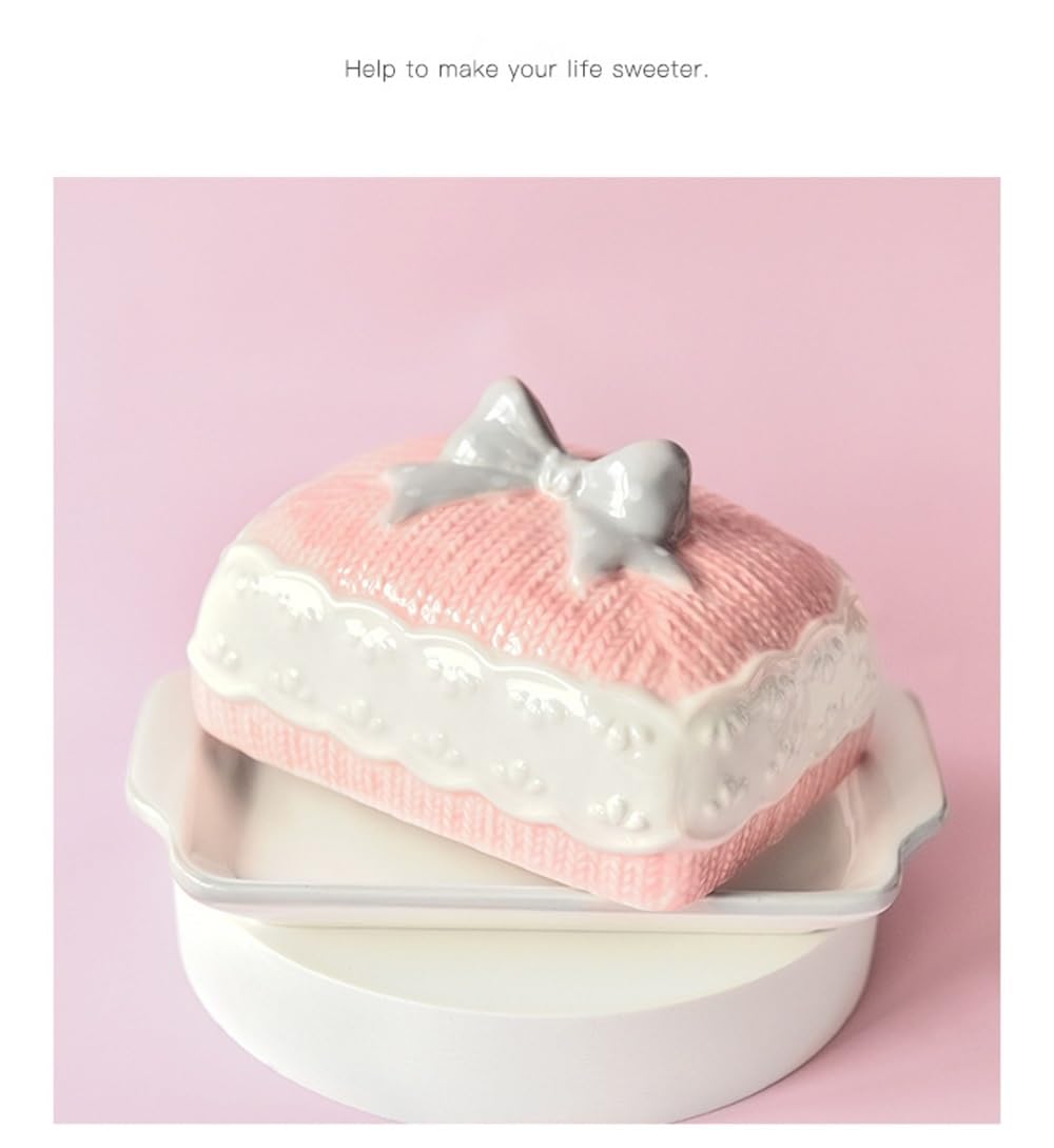 Butter plate, Butter knife, Western food, Dim sum biscuits, Dessert plate with cover, Serving plate, Nordic style (Pink, Without a knife)