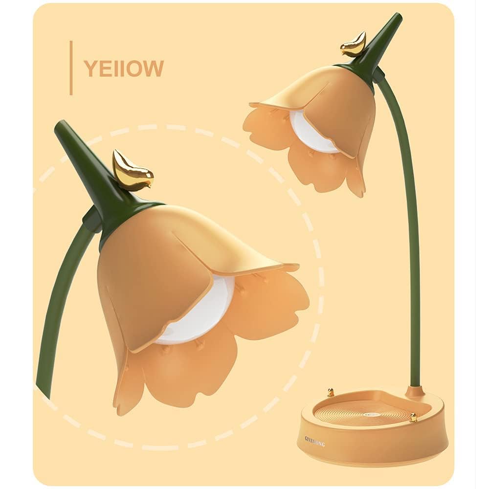 Flower LED Desk Lamp Cordless Table Light Adjustable Gooseneck Dimmable Touch Rechargeable Battery Student Bedroom Room Lighting Table Light House Decor