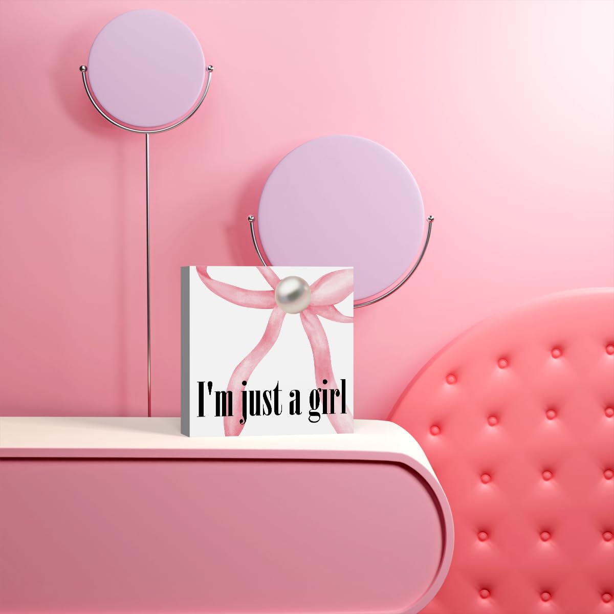 Pink Bow Coquette Room Decor - Wooden Box Sign Desk Decor