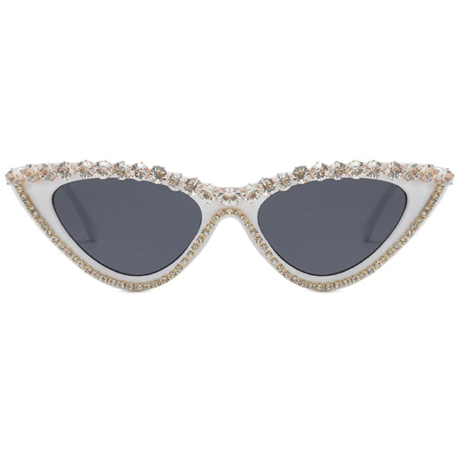 Coquette Bling Sunglasses Crystal Rhinestone Shades Retro Half Rim Women Cat Eyewear
