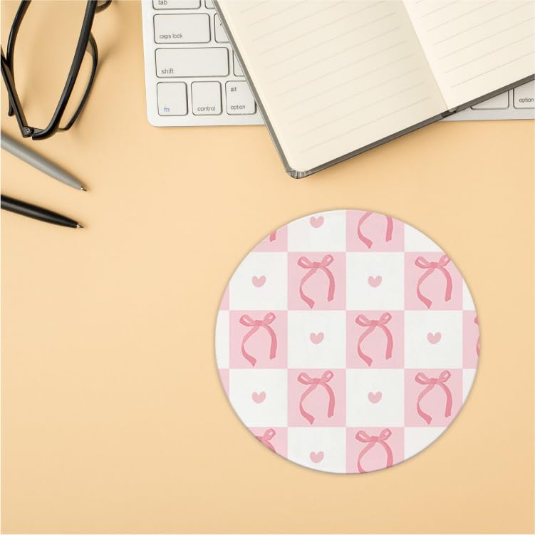 Coquette Pink Bow Mouse Pad, Non-Slip Rubber Base Mousepads for Office Desk Decor, 8.7 x 8.7 Inch