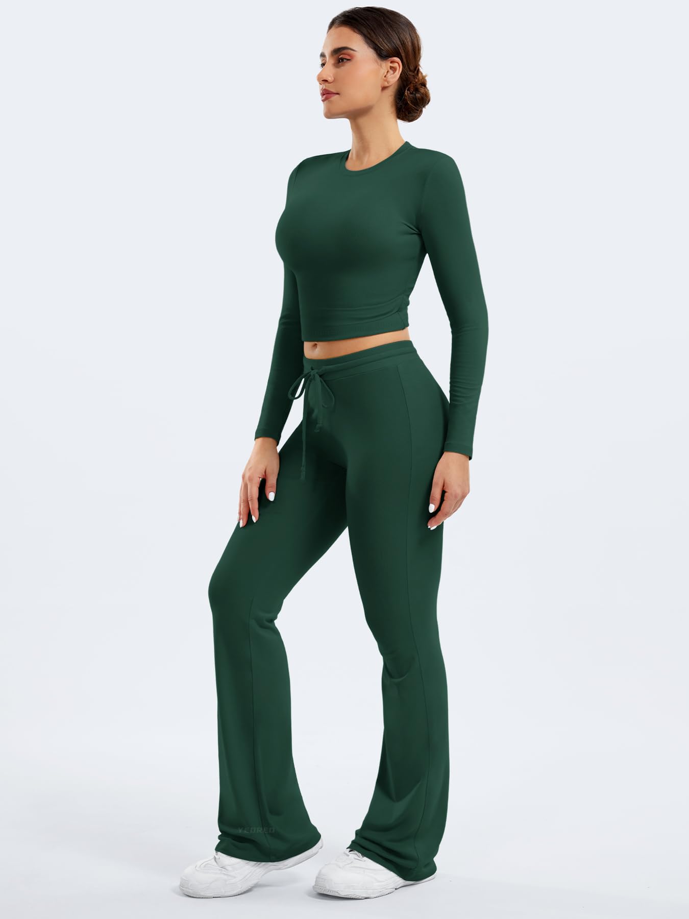 Two Piece Sets for Women Long Sleeve Tops Lounge Set Drawstring Wide Leg Pants Matching