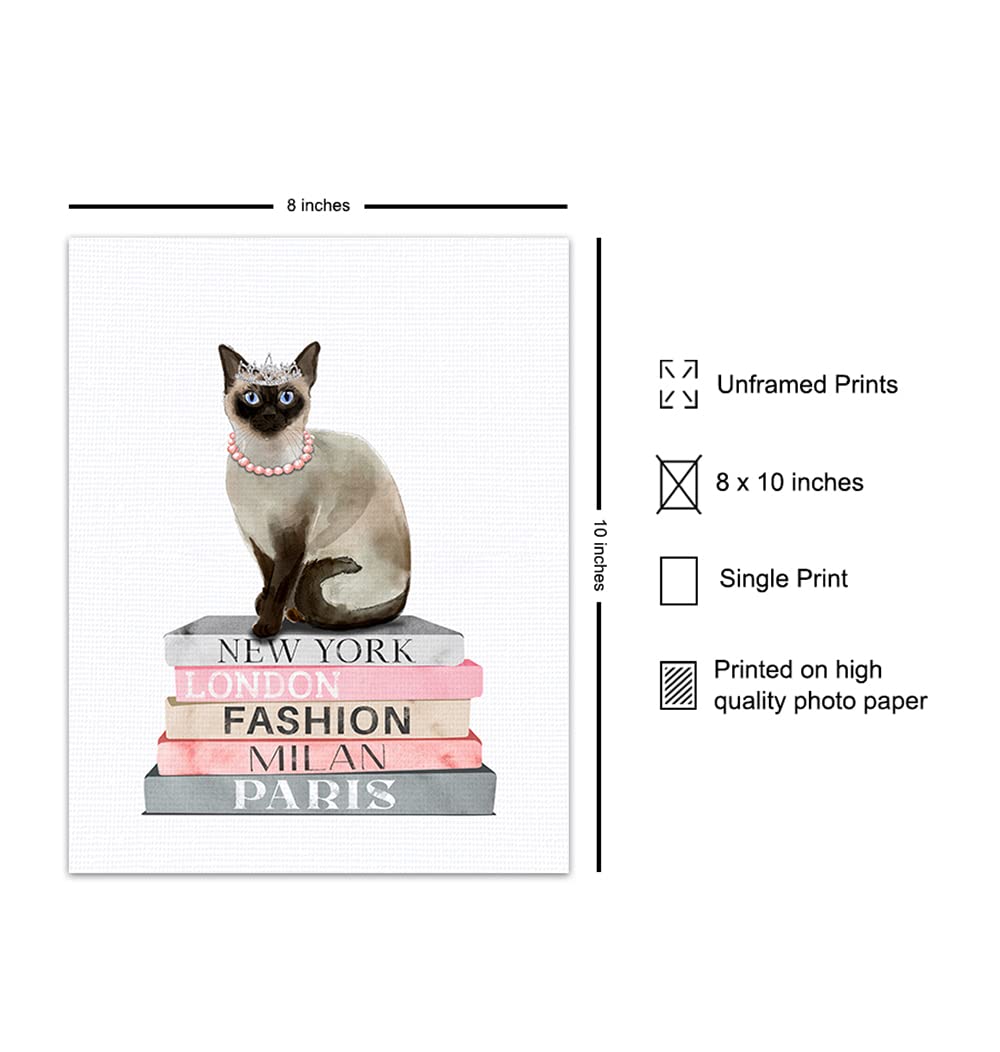 Fashion Glam Siamese cat Wall Decor for Living room, Bedroom - Glamour Couture Cute Kitty Gift for Woman, Girl - Designer Decoration