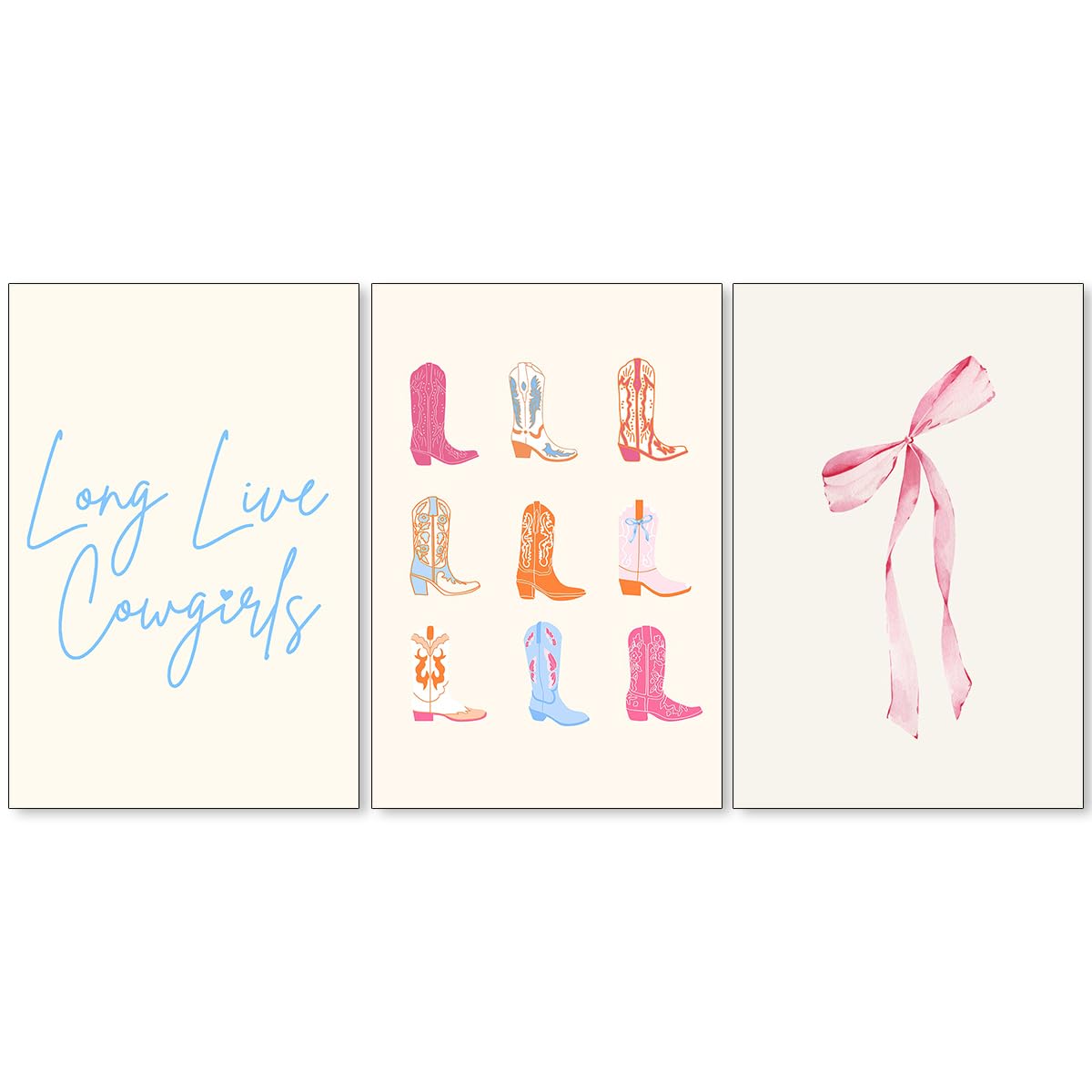 Coquette Bow Aesthetic Poster Preppy Wall Art Set of 3 Trendy Cute Canvas Prints