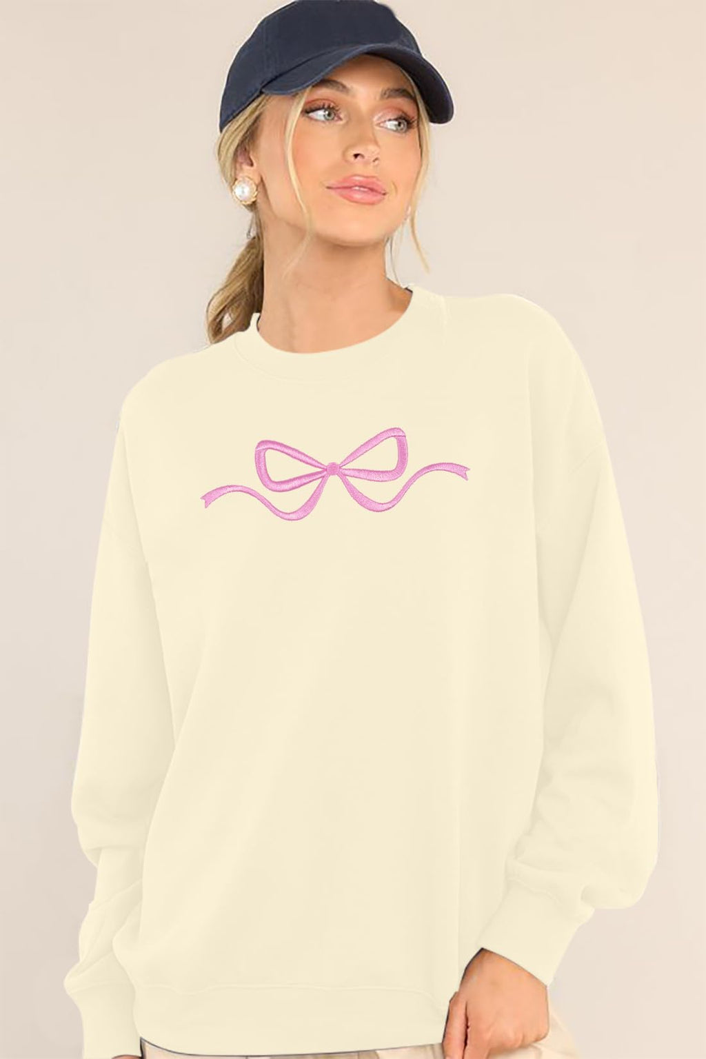 Ladies Bow Sweatshirt Coquette Sweater - Embroidered sweatshirt Clean Girl Aesthetic Shirt Fall Crewneck Pullover