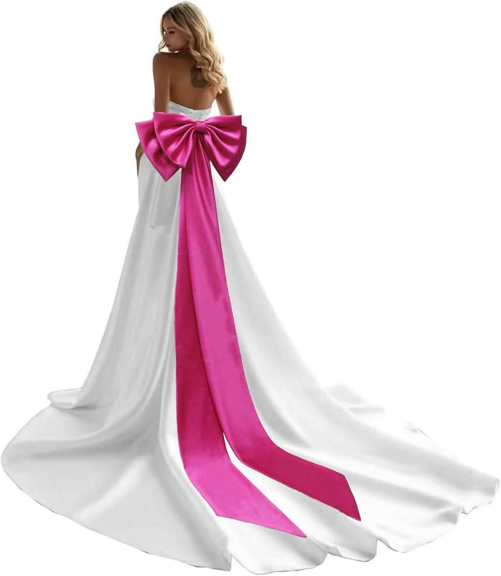Detachable Big Bow Long Train Satin Bowknot Sweep Train Waist Sash Belt Bowknot for Wedding Formal Dress