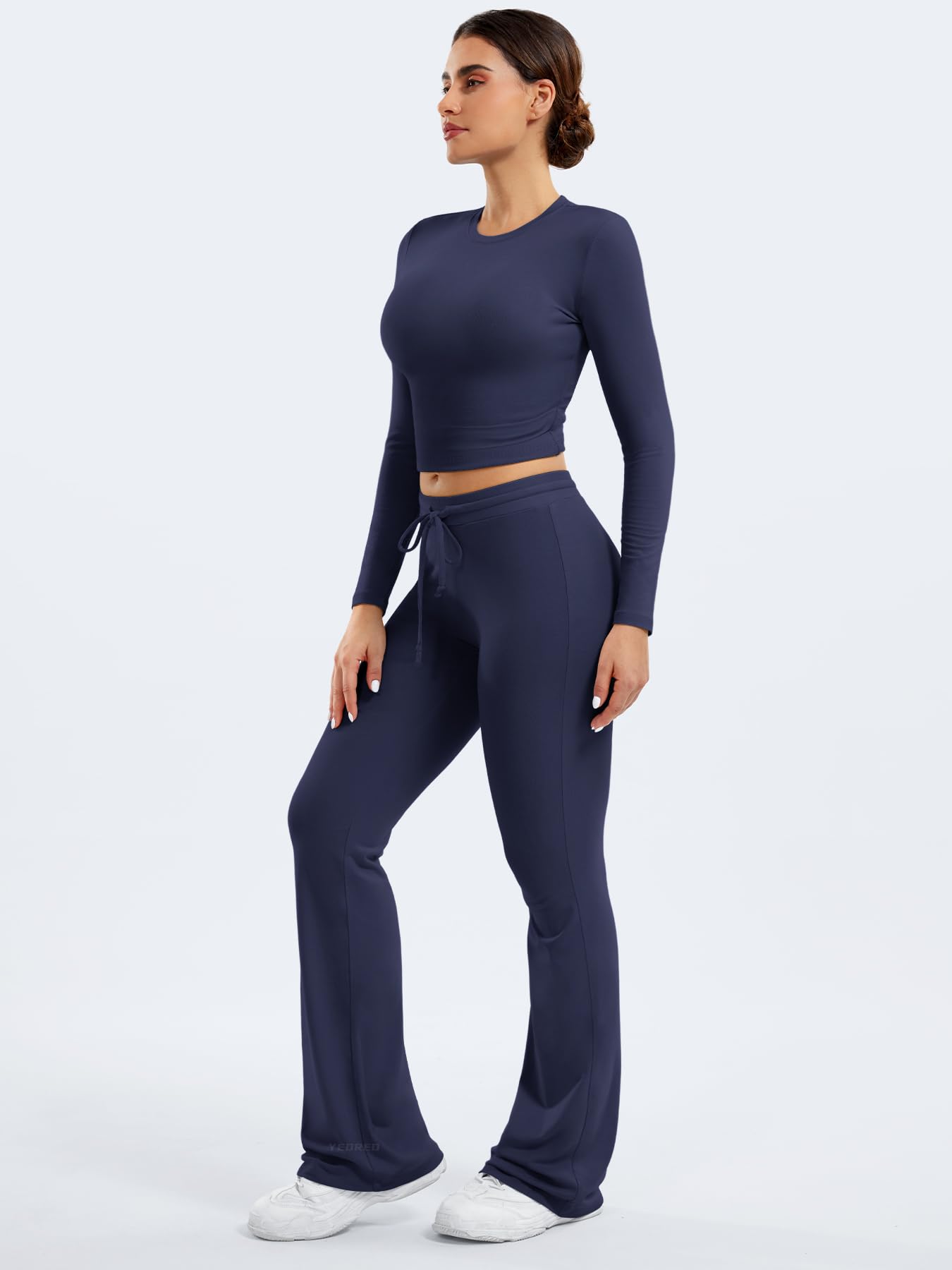 Two Piece Sets for Women Long Sleeve Tops Lounge Set Drawstring Wide Leg Pants Matching