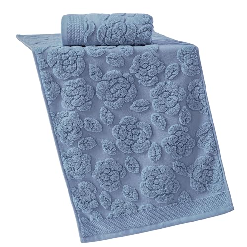Rose Hand Towel Set of 2 Super Soft 100% Cotton Embossed Floral Pattern Highly Absorbent Decorative Bath Hand Towels for Bathroom 13x 29 Inch