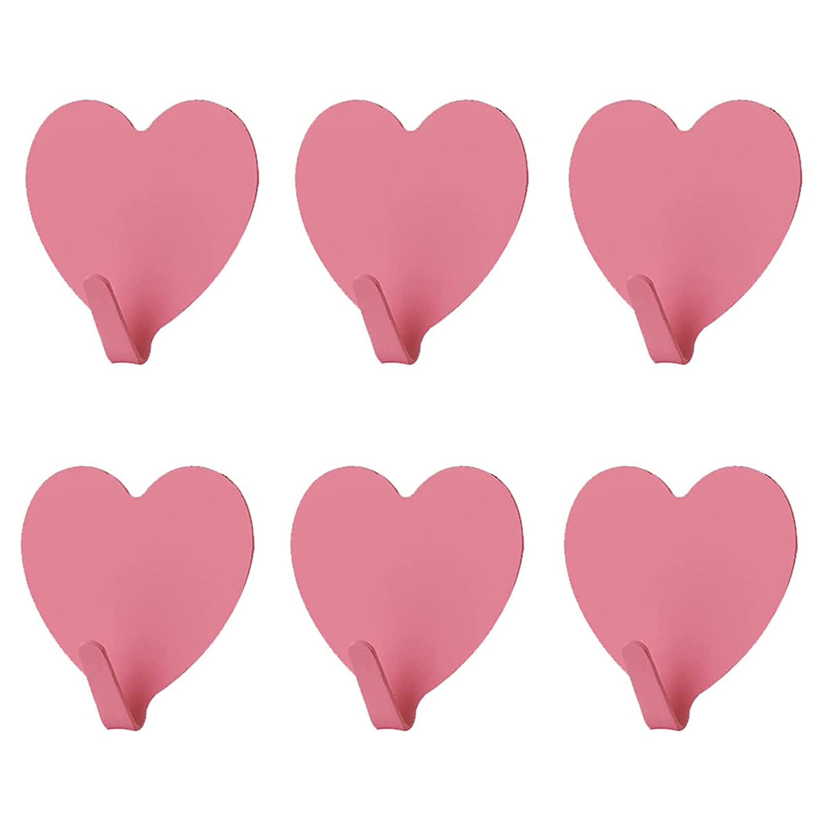 Heart Shaped Decorative Wall Hooks, Stainless Steel Strong Adhesive Wall Hook for Home Kitchen Bathroom Office (6 Pack)