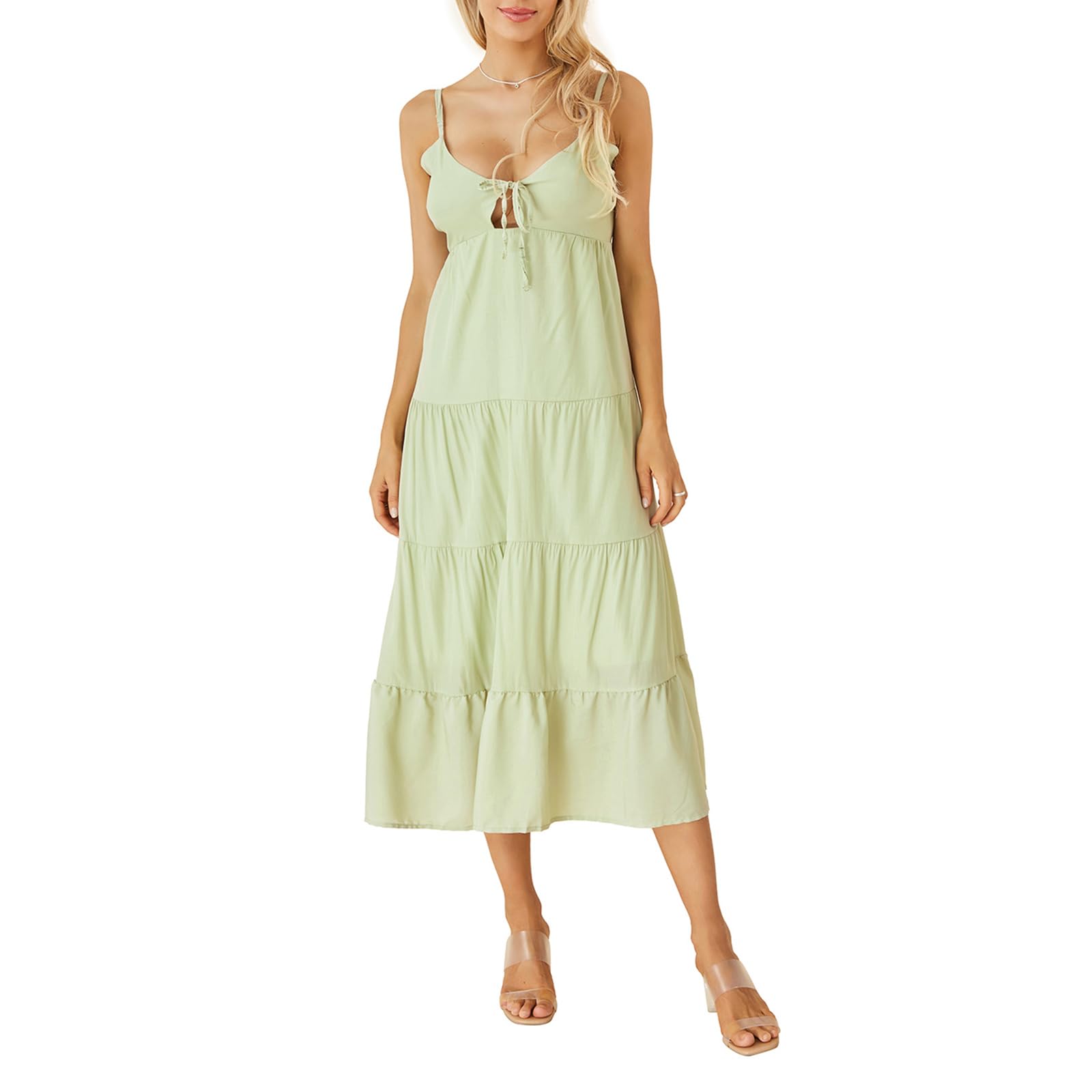 Women Y2k Bodycon Long Dress Spaghetti Strap Low Cut Dress Casual Backless Flowy Maxi Dress Sexy