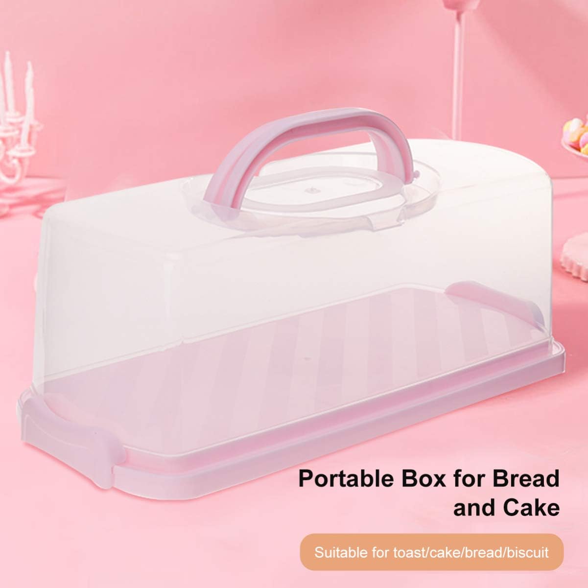 Pink Portable Transparent Cake Box with Handle Sealing Buckle Food Storage Case