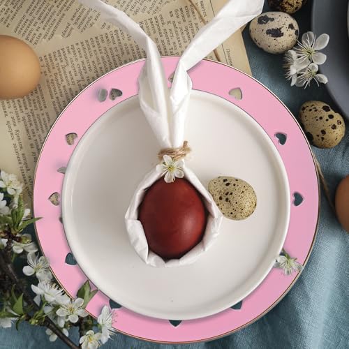 Round 13" Pink Charger Plates, Heart Hollow Chargers for Dinner Plates with Golden Border