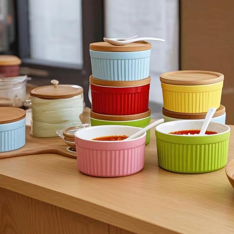 Ceramic Spice Cellars with Lid and Spoon For Kitchen