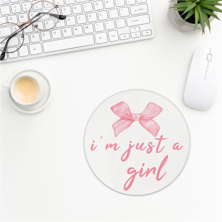 Coquette Pink Bow Mouse Pad, Non-Slip Rubber Base Mousepads for Office Desk Decor, 8.7 x 8.7 Inch