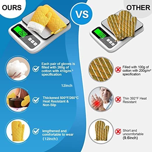 Oven Mitts and Pot Holders 4 pcs Set,High Heat Resistant 500 Degree Extra Thicken