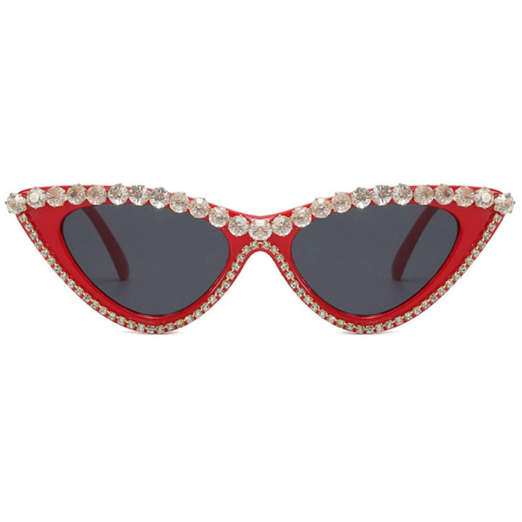 Coquette Bling Sunglasses Crystal Rhinestone Shades Retro Half Rim Women Cat Eyewear