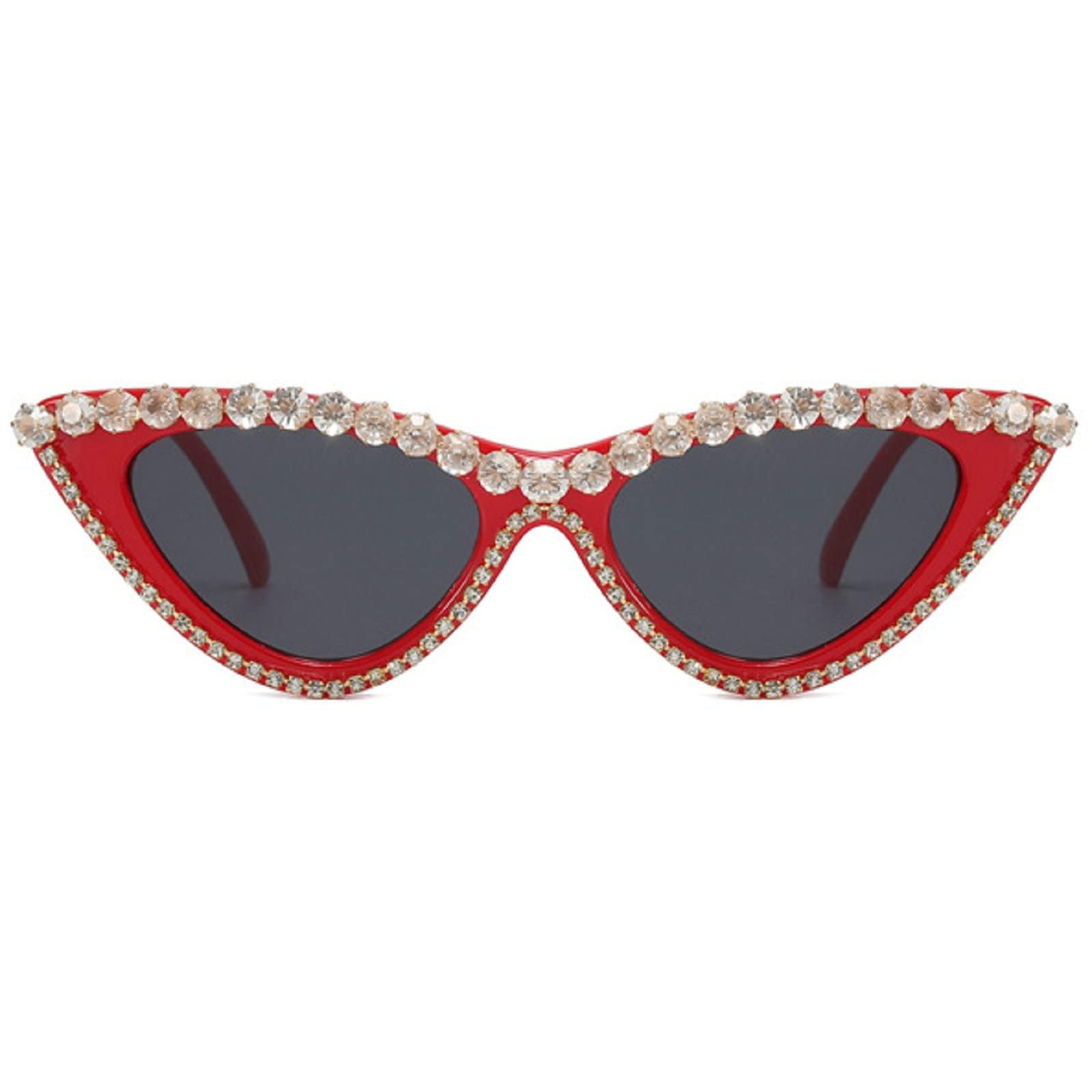 Coquette Bling Sunglasses Crystal Rhinestone Shades Retro Half Rim Women Cat Eyewear