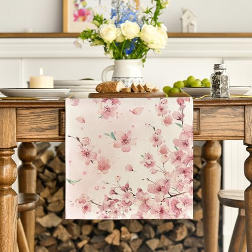 Floral Cherry Blossoms Branches Summer Table Runner