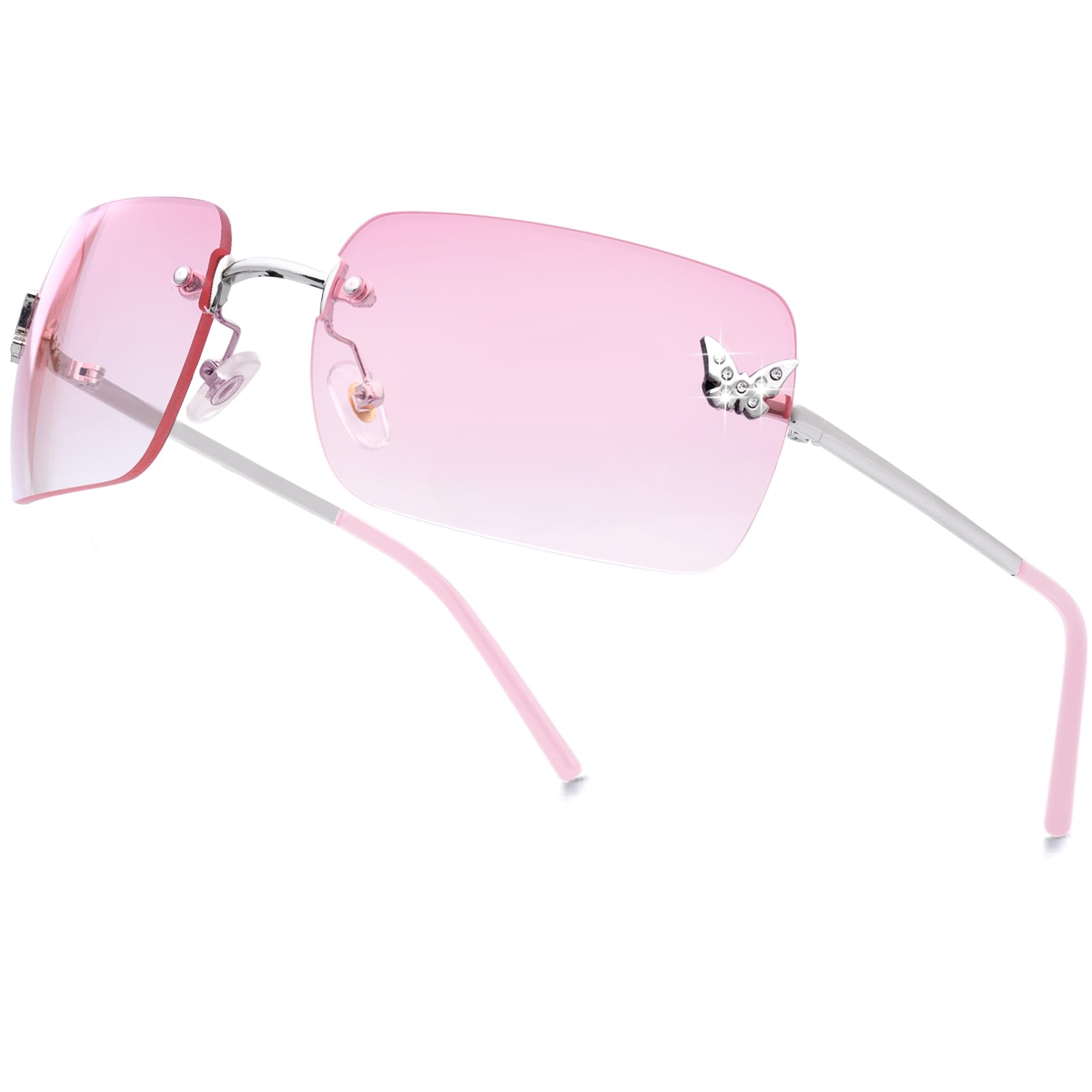 Rimless Rectangle Y2k Sunglasses Cute Small Clear Frameless Tinted Lens 2000S Fashion Shades Butterfly
