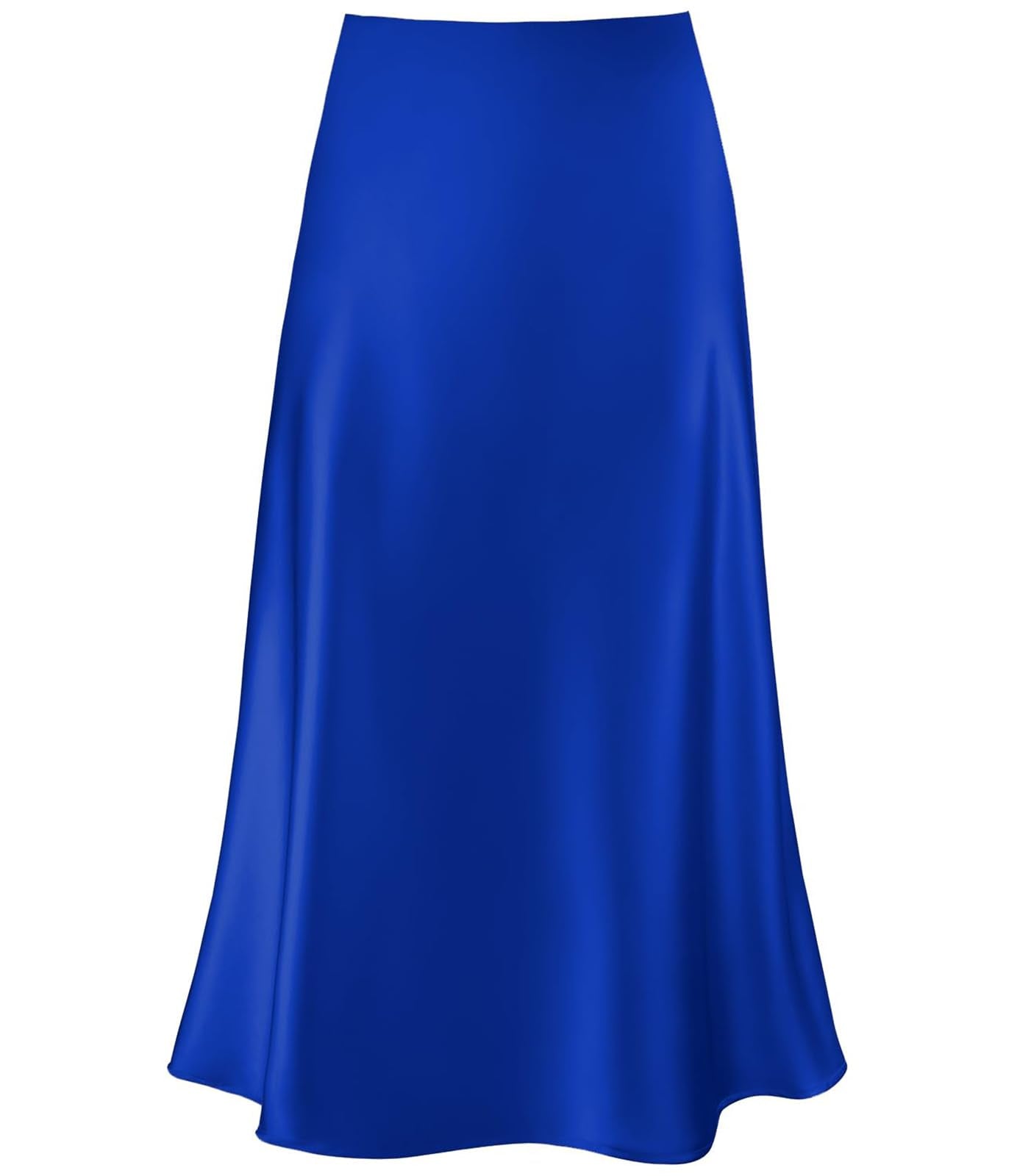 Women's Satin High Waist Hidden Elasticized Waistband Flared Casual A Line Midi Skirt