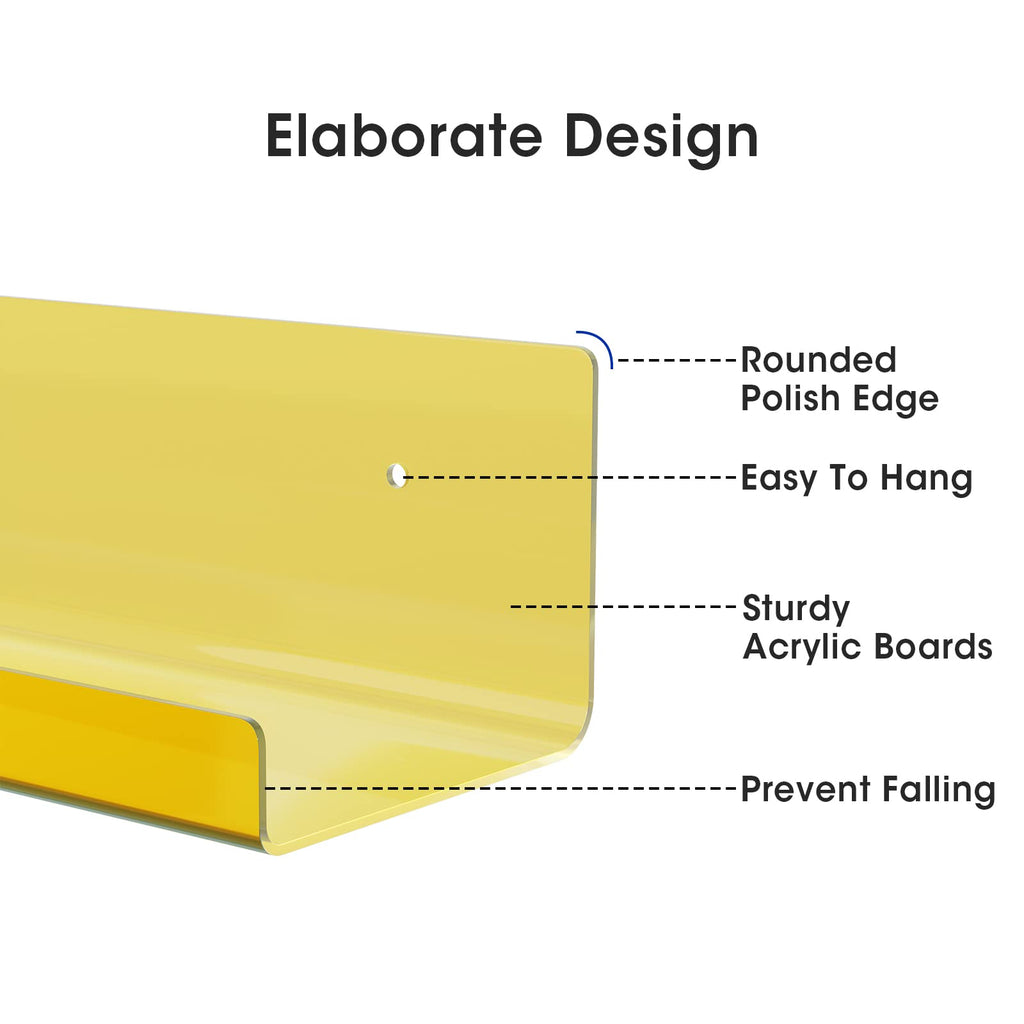 Floating Acrylic Shelves, 2 Pack Kids Floating Bookshelf Wall Mounted Display Shelf for Books