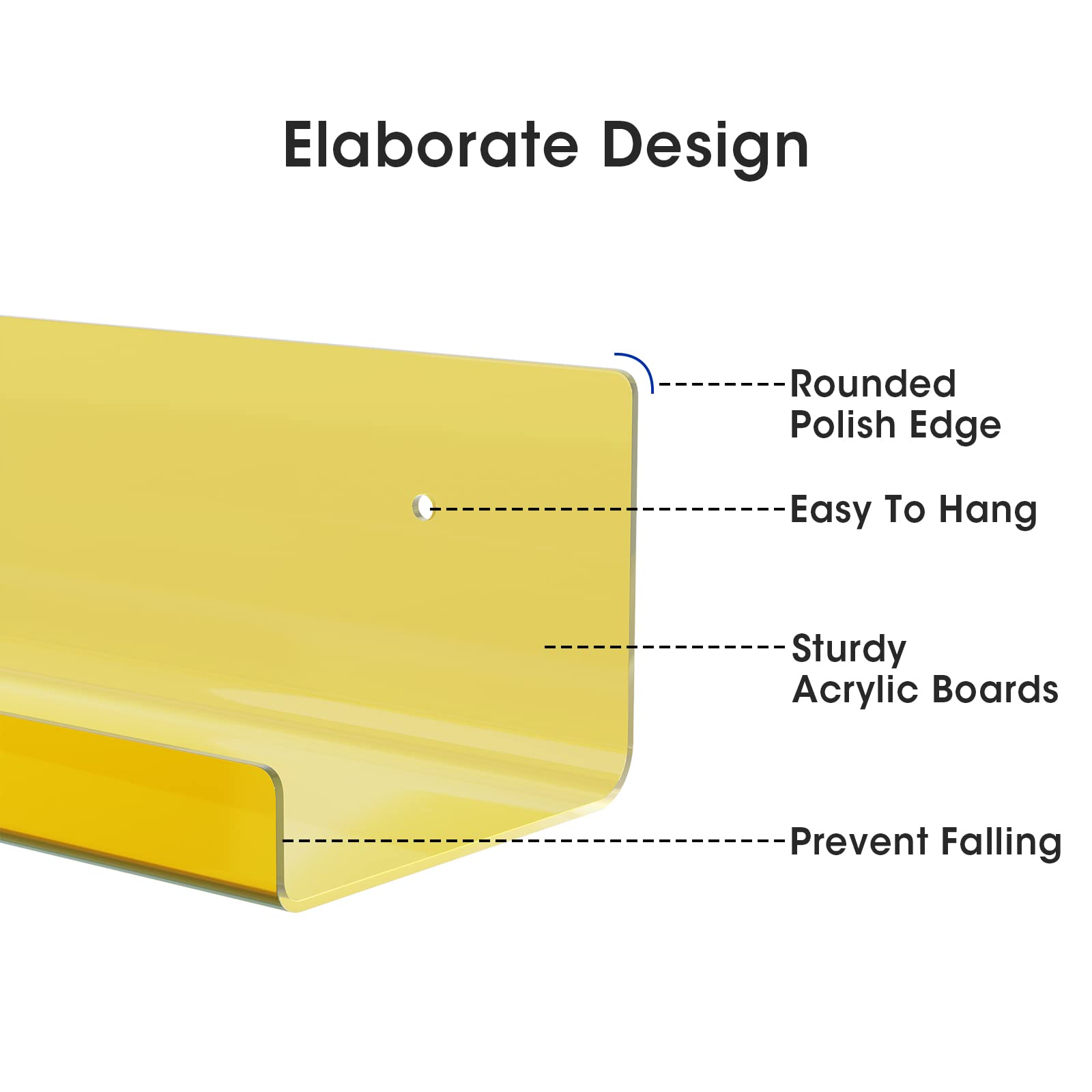 Floating Acrylic Shelves, 2 Pack Kids Floating Bookshelf Wall Mounted Display Shelf for Books