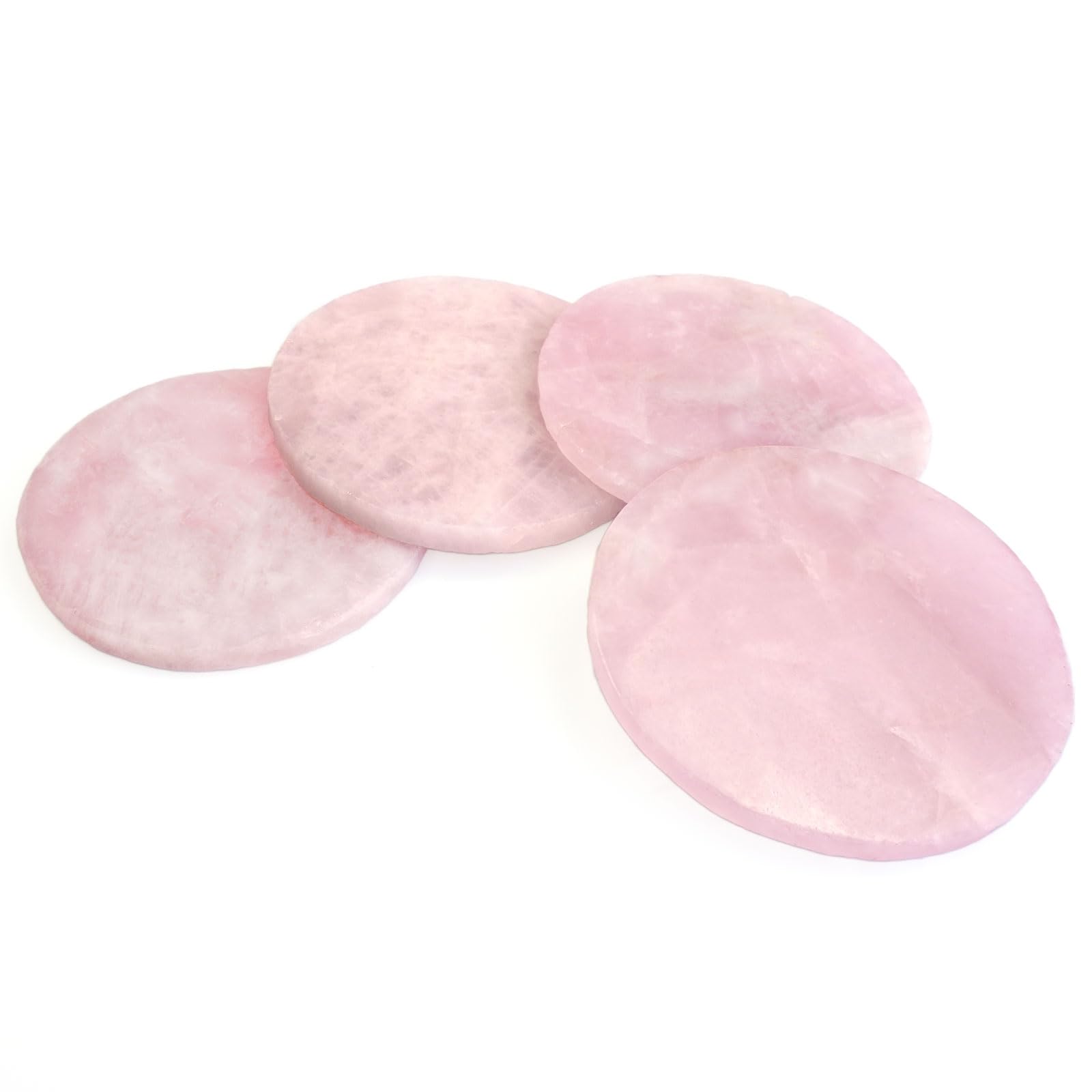 Pink Crystal Coaster Set of 4 Rose Quartz Slices Cup Mat with Rubber Bumper
