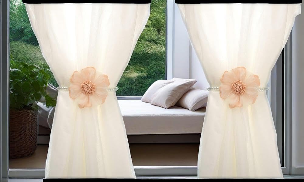 Elegant Pearl Magnetic Curtain Tieback with Handmade Flower Decorative Drapery Holdbacks Rope Holder
