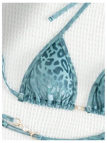 Women's 2 Piece Leopard Print Cheeky Triangle Bikini Sets Self Tie High Cut Swimsuit