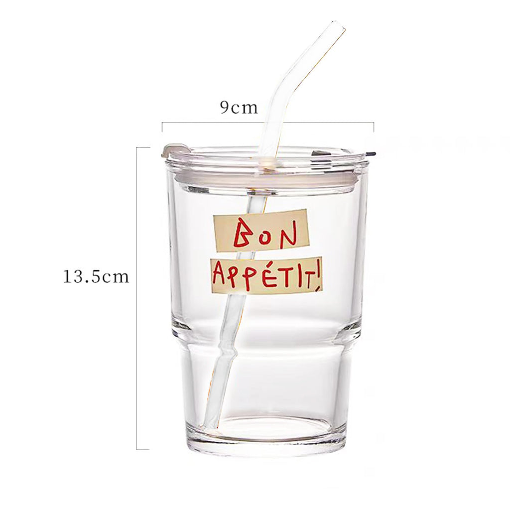 Glass Tumbler with Straw and Lid Sealed, Carry On Reusable Iced Coffee Cups,Thick Wall Glass Drinking Glassware Cups 13oz