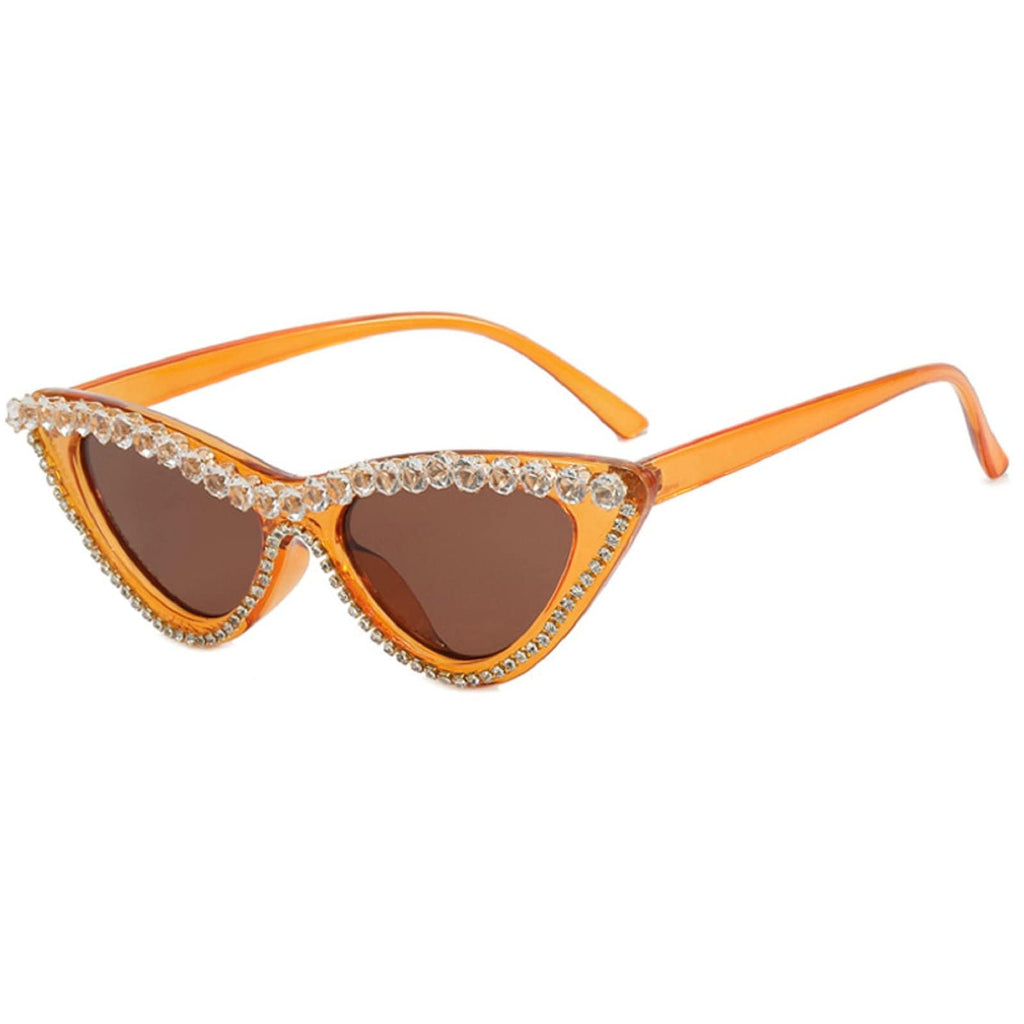 Coquette Bling Sunglasses Crystal Rhinestone Shades Retro Half Rim Women Cat Eyewear