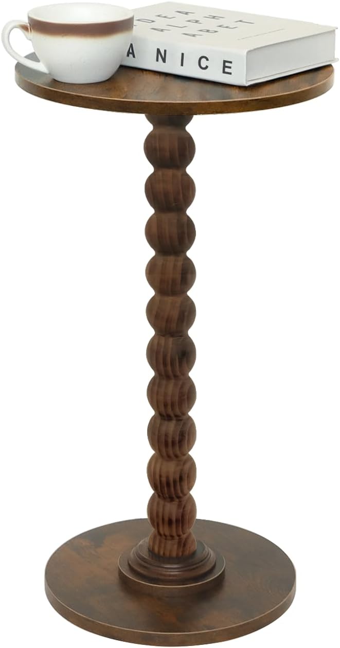 Round Side Table, Small Drink Table for Small Spaces, Modern Accent End Table Nightstand with Solid Wood Leg for Living Room, Bedroom, Corners, and Office