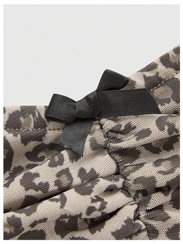 Women's Leopard Print Ruched Strapless Bandeau Top Meah Casual Sleeveless Bow Slim Fit Cheetah Print Tube Crop Tops