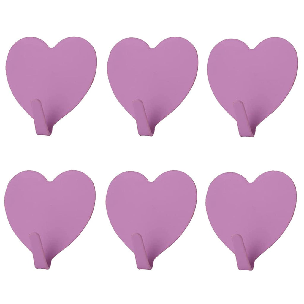 Heart Shaped Decorative Wall Hooks, Stainless Steel Strong Adhesive Wall Hook for Home Kitchen Bathroom Office (6 Pack)