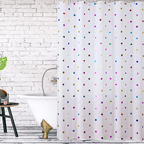 Fabric Shower Curtains with 12 Hooks for Bathroom Metallic Polka Dot Curtains Waterproof Shower Curtains with Grommet for Washable Shower Curtain Sets