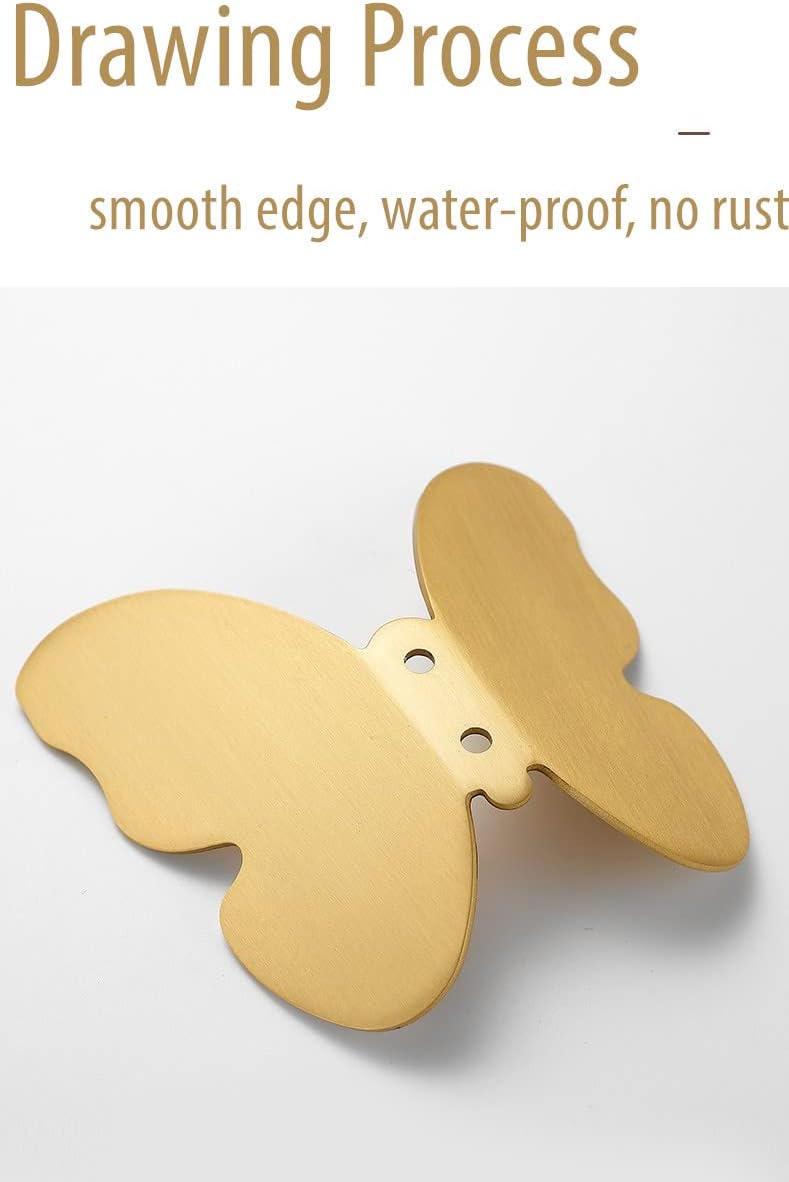 Wall Hooks Decorative, Small Modern Gold Brass Hook, Butterfly Bath Towel Hook, Coat Hat Robe Hooks for Girl's Bedroom, Stainless Steel, Wall Mounted, 2 pcs