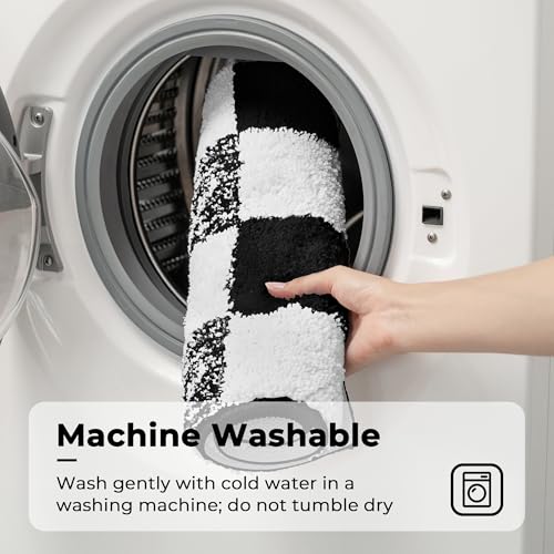 Checkered Bathroom Rugs, Fluffy Rug, Absorbent Microfiber Ultra Soft Bath Mat Washable, Non-Slip Bath Mats for Bathroom, Cute Floor Mat